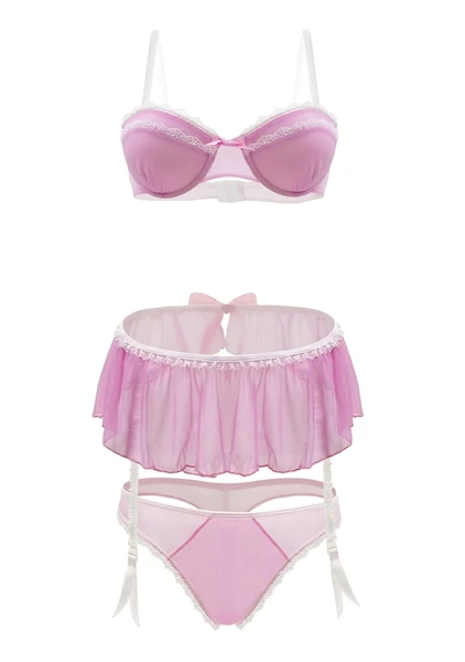 Pink Lady Mesh Bra, Skirt and Panty Set