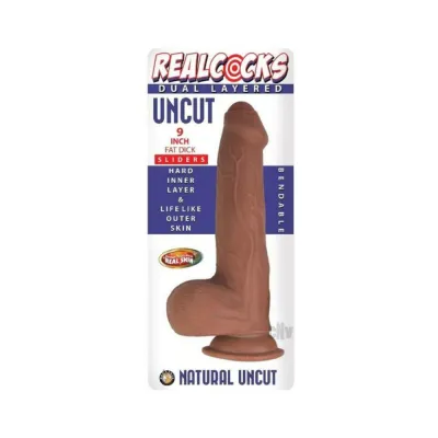 Realcocks Dual Layered Uncut Slider Fat Dick 9 In Brown