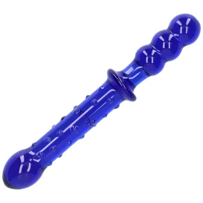 Blue Textured Dual Ended Glass Dildo