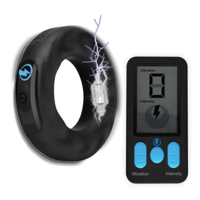 E Stim Pro Silicone Cock Ring With Remote Black