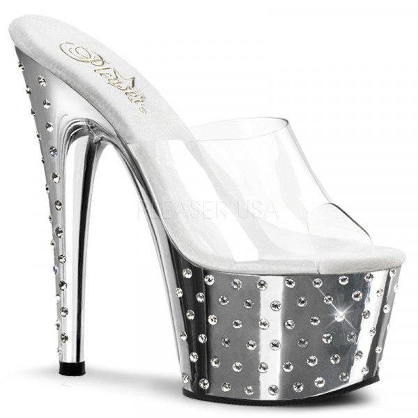 STARDUST-701 - 7" Rhinestone Studded Silver Chrome P/F Slide