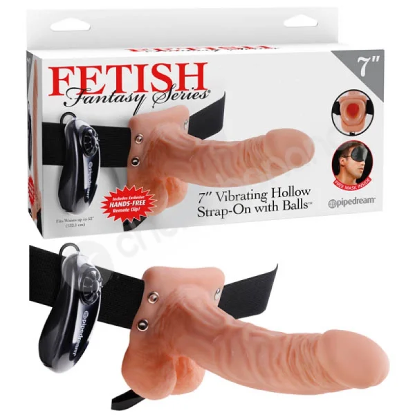 Fetish Fantasy Series Flesh 7'' Vibrating Hollow Strap-on With Balls