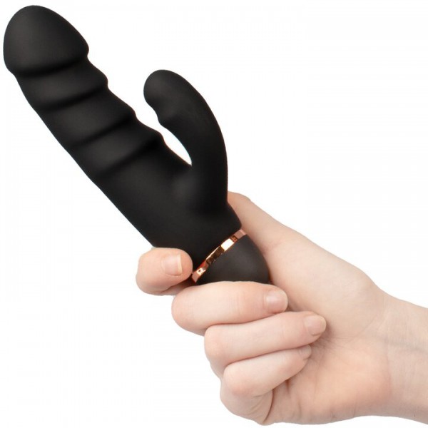 Bondara Black Silicone 20 Function Girthy Ridged Rabbit Vibrator