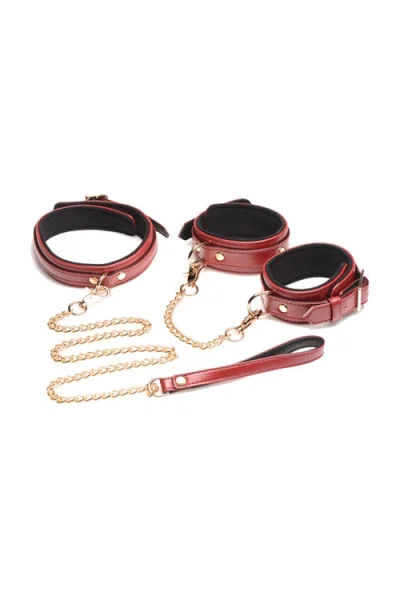 Master Series 6 Piece - Classic Burgundy Bondage Set with Cuffs, Collar, & Leash