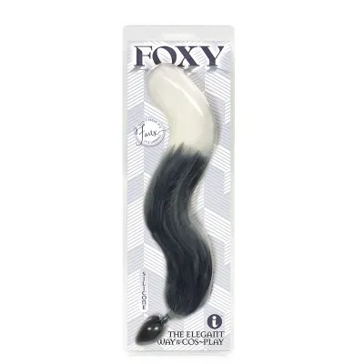 Foxy Fox Tail Silicone Butt Plug Grey with White Tip 46 cm Tail