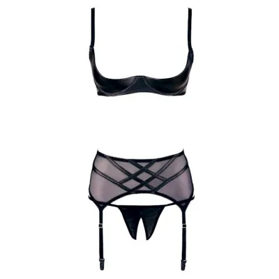 Kyra Shelf Bra Suspender Set Black Large