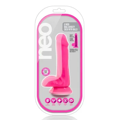 Blush Neo Neon Pink 6 Inch Dual Density Cock With Balls