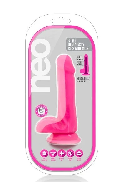 Blush Neo Neon Pink 6 Inch Dual Density Cock With Balls