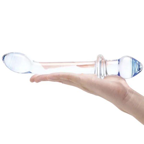 Gläs 9.5" Double Play Dual-Ended Glass Dildo & Butt Plug - Clear & Blue