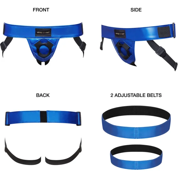 Strap-On-Me Curious Leatherette Harness - Metallic Blue