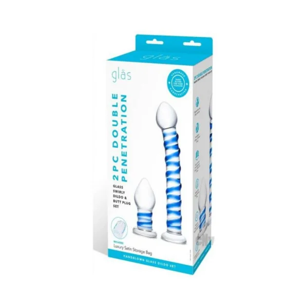 Glas 2-piece Double Penetration Glass Swirly Dildo & Butt Plug Set — image 8 of 15