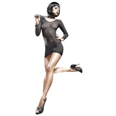 Long Sleeve Fishnet Chemise Black O s