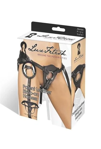 Patent Leather Strap-on Harness - Black