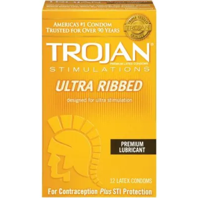 Trojan Stimulations Ulta Ribbed 12 Pack