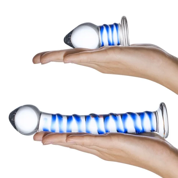 Glas 2-piece Double Penetration Glass Swirly Dildo & Butt Plug Set — image 12 of 15