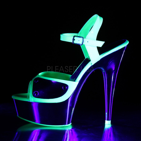 6 inches Heel, 1 3/4 inches PF Ankle Strap Sandal, Neon UV Reactive — image 7 of 8