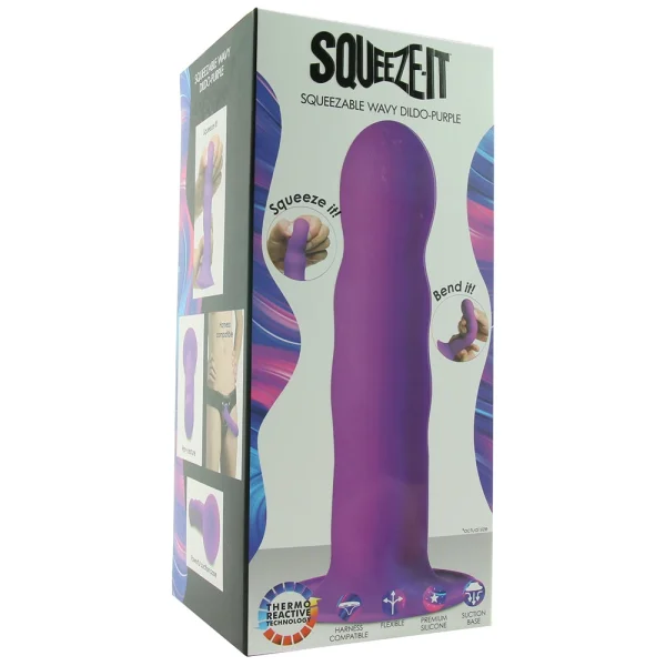 Squeeze-It Squeezable Wavy Suction Cup Dildo - Purple