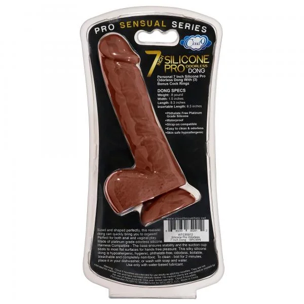 Pro Sensual Premium Silicone Dong with 3 C Rings Brown 7 inches — image 7 of 8