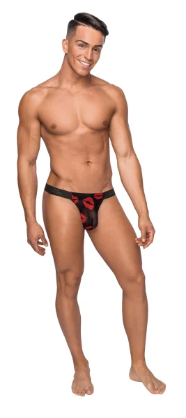 Kiss Me - Micro Thong v - Large- X-Large - Sheer Lips