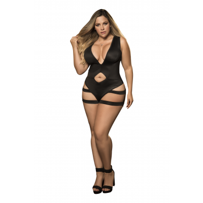 Mapale 1X 2X Black Bodysuit with Removable Harness