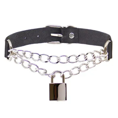 Love In Leather Faux Leather Chain Choker with Padlock