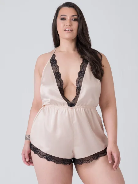 Lovehoney Plus Size Jewel Satin Pearl Blush Plunging Teddy