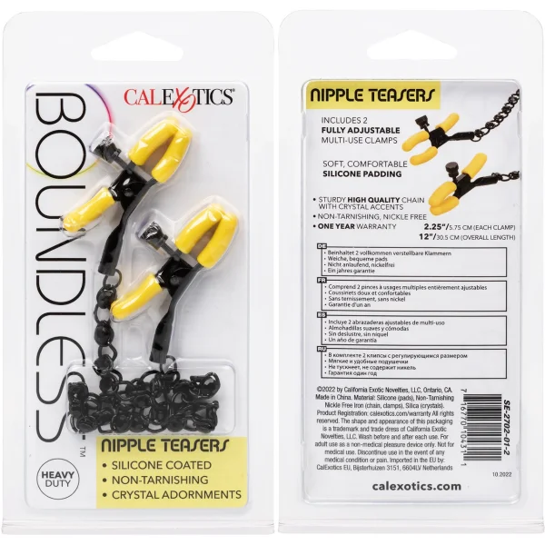 Boundless Nipple Teasers Adjustable Nipple Clamps By CalExotics - Black & Yellow