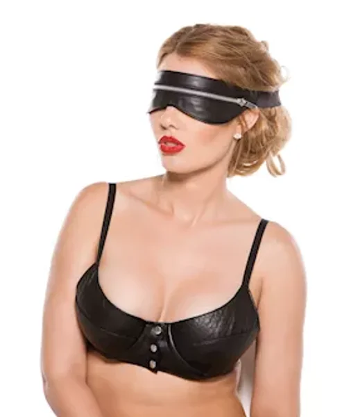 Faux Leather Zip Mask - Black - One Size — image 3 of 4