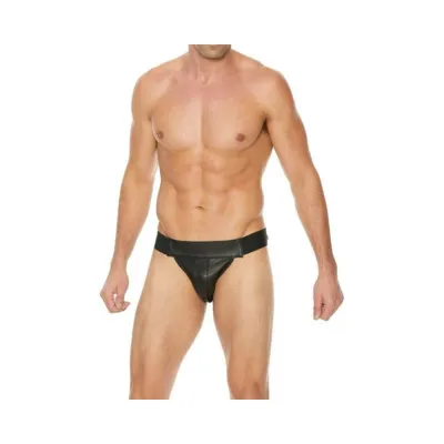 Premium Leather Plain Front Zip Jock L xl Black