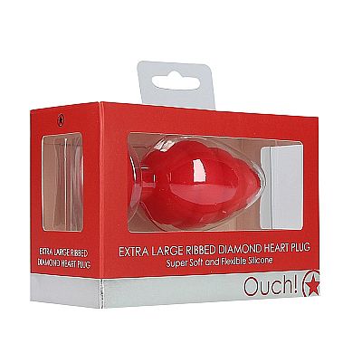 Extra Large Ribbed Diamond Heart Plug Red