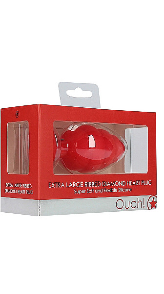 Extra Large Ribbed Diamond Heart Plug - Red