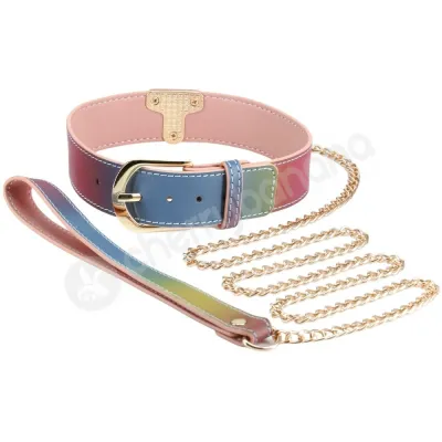 Spectra Bondage Rainbow Gold Collar With Leash