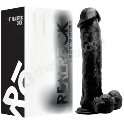 Realrock 11 Black Realistic Cock With Scrotum