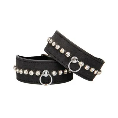 Ouch Diamond Studded Wrist Cuffs Black