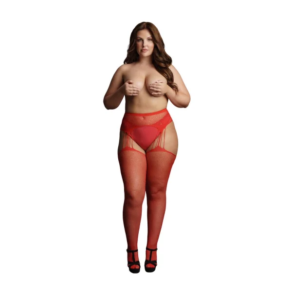 Le Desir Suspender Rhinestone Pantyhose Red UK 14 to 20 — image 2 of 2