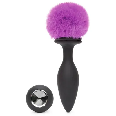 Happy Rabbit Rechargeable Vibrating Butt Plug 5 Inch Black purple 5 Inch