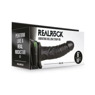 Realrock Vibrating Hollow Strap on Without Balls 6 In Chocolate
