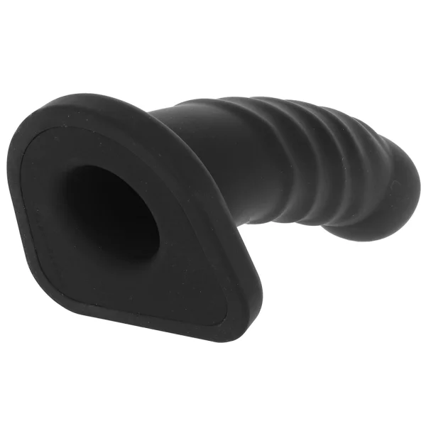 Merge Collection Banx 8" Silicone Ribbed Hollow Dildo By Sportsheets - Black