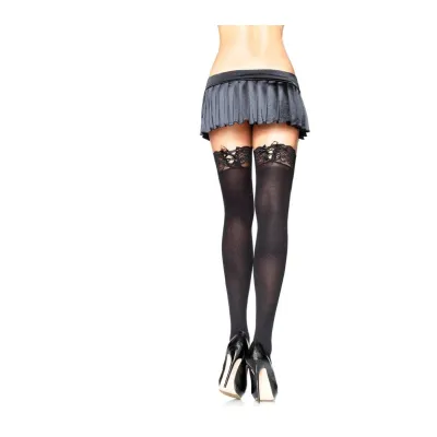 Opaque Thigh Highs With Corset Lace Top One Size Black