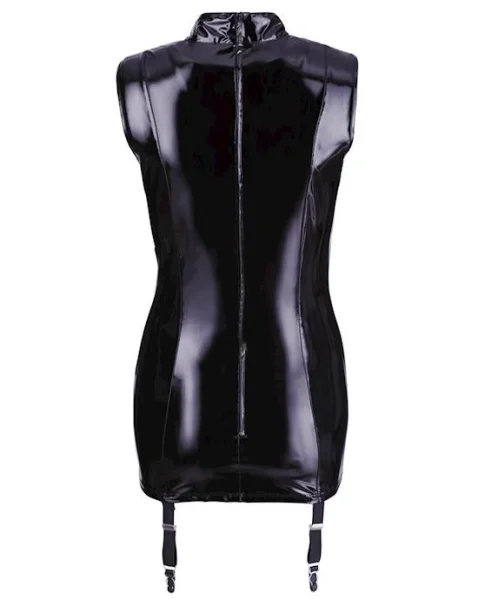 Vinyl Dress With Suspenders  - Black - Medium