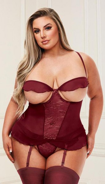Sexy Open-Cup Lace Bustier & Ruffle G-String