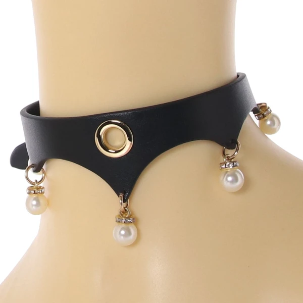 Fetish & Fashion Jezebel Collar With Pearls By NS Novelties - Black & Gold