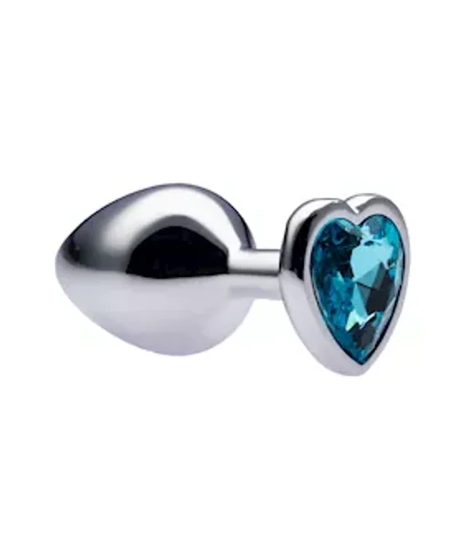 Kink Range Alloy Love Heart Gemmed Butt Plug - 3.2 Inch - Light Blue - Medium — image 4 of 6
