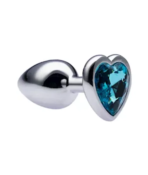 Kink Range Alloy Love Heart Gemmed Butt Plug - 2.7 Inch - Light Blue - Small — image 2 of 4