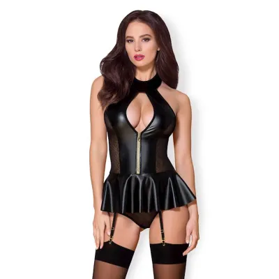 Obsessive Heavenly Corset And Thong Black S m
