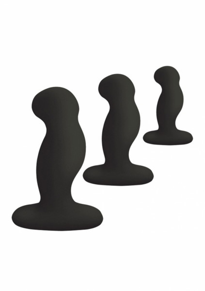 ANAL STARTER KIT 3 Solid Sillicone Anal Plugs - Black - Beginner Butt Plug