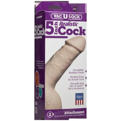 Vac U Lock 5 Inch Realistic Cock White