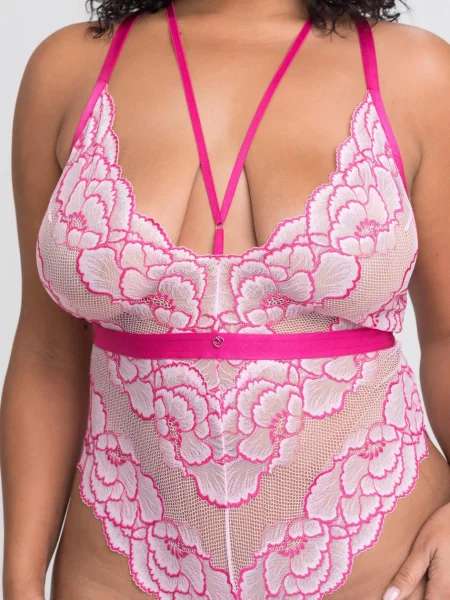 Lovehoney Plus Size Tiger Lily Pink Lace Teddy