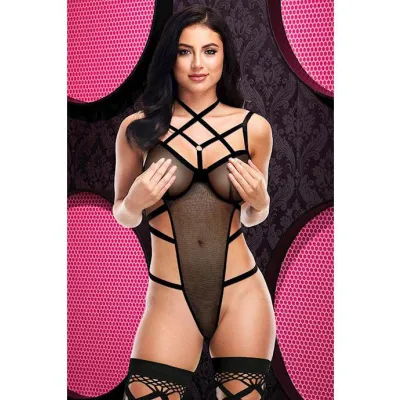 Sexy Strappy Caged Teddy Black One Size