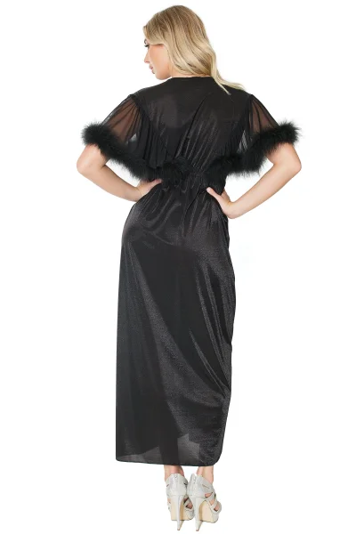 Black Sparkle Stretch Mesh Marabou Robe — image 15 of 22